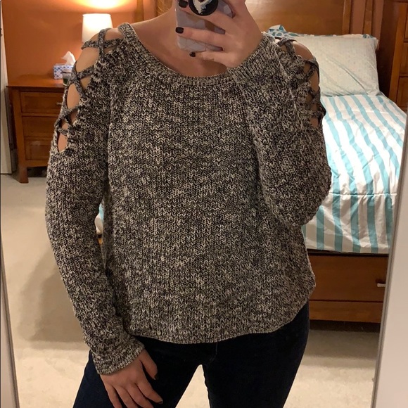 Express Sweaters - Express black and white open shoulder sweater